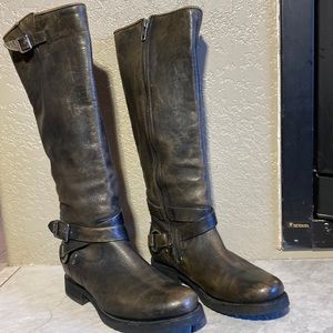 Women’s Frye 6 1/2 Veronica Criss Cross tall riding, moto, harness, boots black